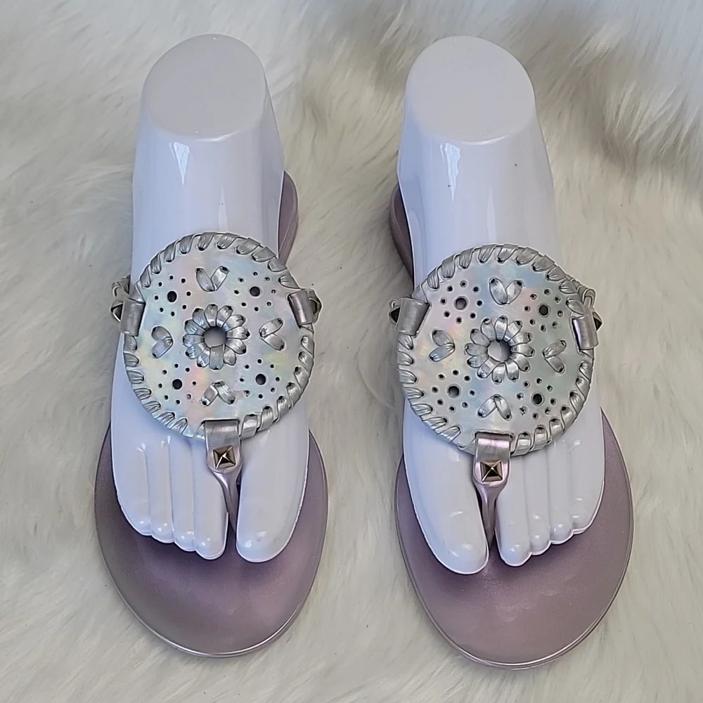 JACK ROGERS Georgica Iridescent Jelly Medallion Thong Casual Flip Flop Sandals 6